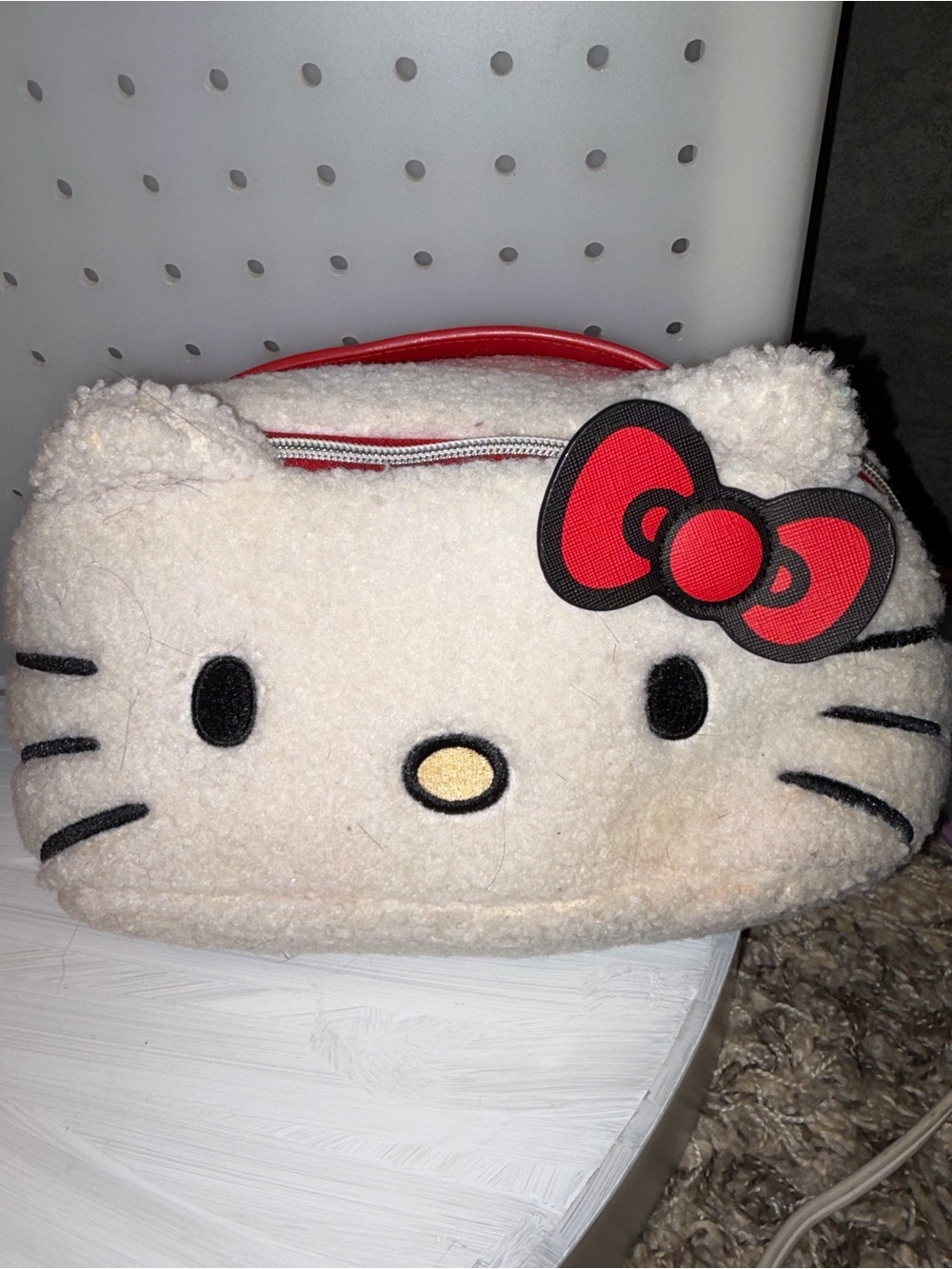 Hello Kitty Cream Plush Pouch with Red Bow